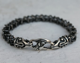 Mens Silver Bracelet-Sterling Silver 925-Chain Link Bracelet-Chain Silver Bracelet-Handmade Chain-Eagle Jewelry-Oxidized silver-Rocker chain