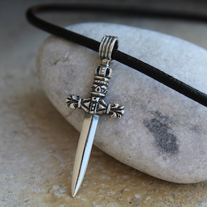 Sword,Sterling silver cross,Mens jewelry,Silver necklace,Cross necklace,Mens silver cross,Cross sword,Glaive,Two-sided cross,Great for gift