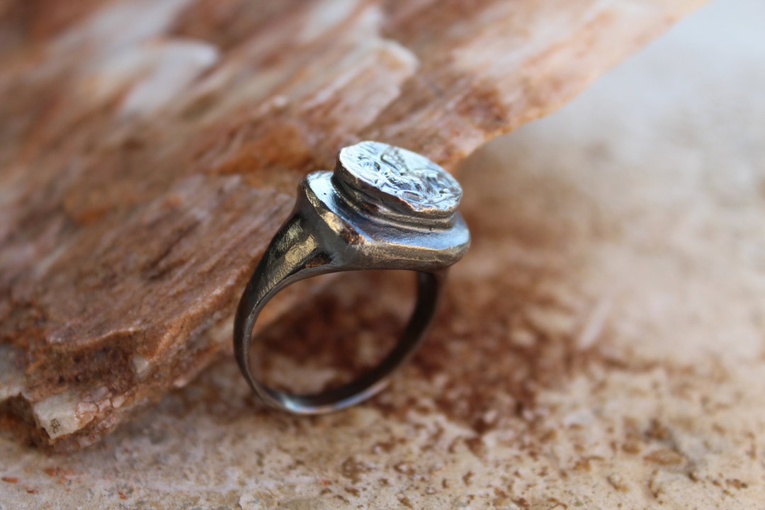 Rustic Rarity Silver Men's Silver Ring 925 Raw Rustic Silver Ring Signet Ring Coin Ring ...