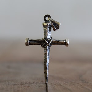 Hammered Sterling Silver Cross Pendant: Rustic Braided Wire Unisex Design