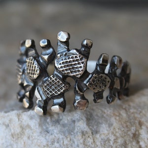 925,Sterling silver band,Oxidized ring,Rustic silver,Textured band,Asymmetrical band,Rough ring,Artisan band,Art jeveiry,Handmade band,Heavy
