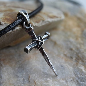 Cross nails,925,Sterling silver cross,Artisan cross,Cross pendant,Rustic cross,Cross necklace,Oxidized cross,Nails jewelry,Ancient cross,Old