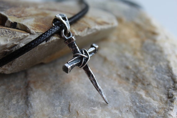 Cross nails,925,Sterling silver cross,Artisan cross,Cross pendant,Rustic cross,Cross necklace,Oxidized cross,Nails jewelry,Ancient cross,Old
