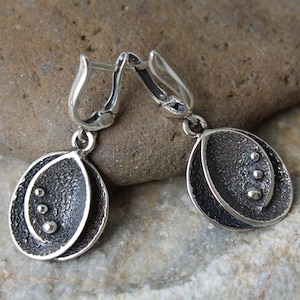 Sterling silver earrings,dangle earrings,drops earrings,rustic,oxidized,geometric earrings,artisan,lovely,everyday earrings,charm,handmade