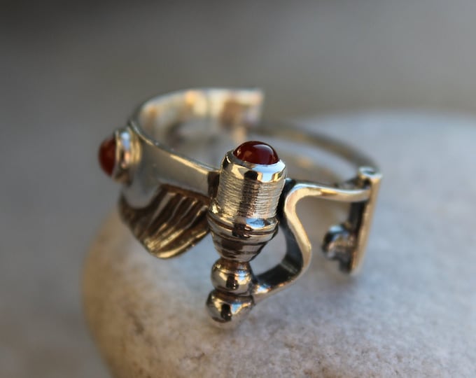 Art Silver Ring,natural Stone Ring,sterling Silver Ring,engraved Band