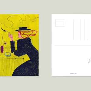 Cartolina Stampa Arte Illustrazione - Donna e vino