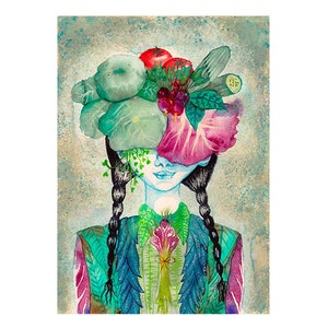 Salad &#39;n Dress II - Feministischer Kunstdruck Portrait Frau Vegan