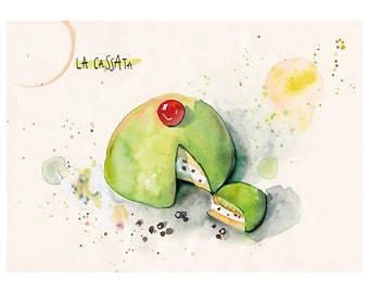 Cassata Dessert Food Illustration Watercolor A4-A3 Art Print