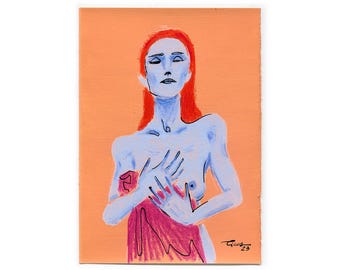 Sensual Pride – Original Queer Feminist Art – Confident Woman – A5 Mixed Media Drawing