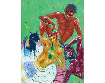 Warm Beers and Happy Dogs - Queer Summer Art Poster – Colorful and Rebellious Art Print – Funky Pools Series