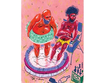 Bellies in the Sun - Queer Summer Art Poster – Colorful and Rebellious Art Print – Funky Pools Series