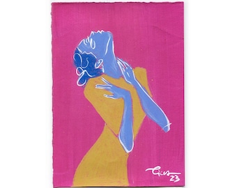 Golden Femininity – Original Queer Feminist Art – Sensual Woman – A5 Mixed Media Drawing