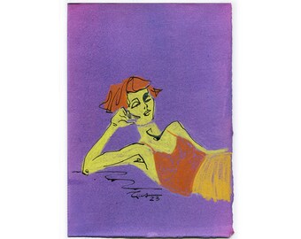 The Seductive Gaze – Original Queer Feminist Art – Sensual Woman – A5 Mixed Media Drawing