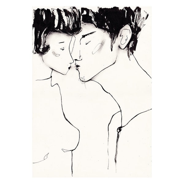 Love Illustration Couple Art Prints Ink A3 - "Love I"