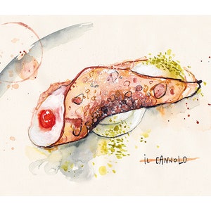 Cannolo Dessert Food Illustration Watercolor A4-A3 Art Print