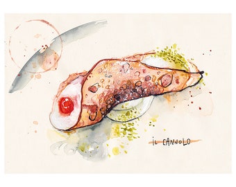 Cannolo Dessert Food Illustration Watercolor A4-A3 Art Print