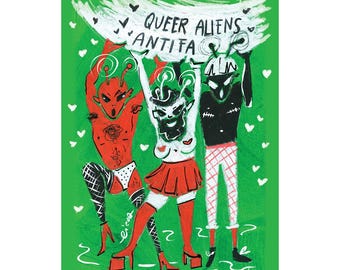 Queer Aliens – Break the Frame – Queer Political Art Print | Slow Love as Resistance