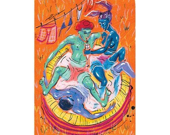 Too Small, But We’re In - Queer Summer Art Poster – Colorful, Feminist and Rebellious Art Print – Funky Pools Series