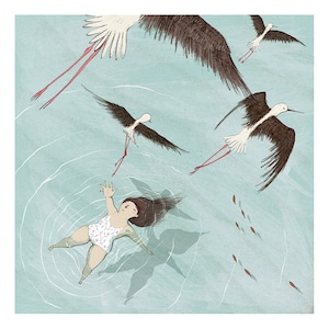 GOODBYE SUMMER - Art Print Poster Woman Swimming Sea