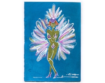 Diamond Bird – Original Queer Feminist Art – Sassy Cabaret – A5 Mixed Media Drawing