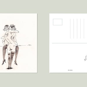 Illustration d’art imprimé de carte postale - Deux femmes