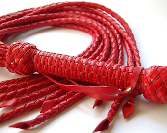 Látigo BDSM de cuero rojo, látigo trenzado para gato