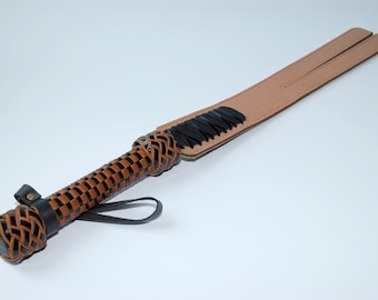 Spanking Paddle, Braided Handle, Handmade, leather.