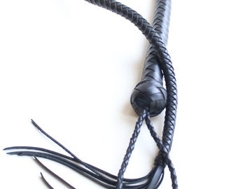 Látigo de serpiente de cuero negro, tejido de 8 tiras, mango resistente, 130 cm