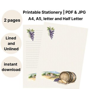 Papel de carta digital imprimível da Toscana, papelaria com estética country, escrita de cartas com estilo italiano, anotações digitais, cartas manuscritas