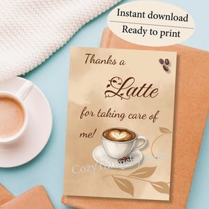 Tarjeta de agradecimiento para el maestro, Tarjeta de agradecimiento para la enfermera, Tarjeta de agradecimiento por un café con leche, Regalo para los amantes del café con leche, Tarjeta de felicitación de café, Tarjeta plegable, Tarjeta de agradecimiento para el maestro