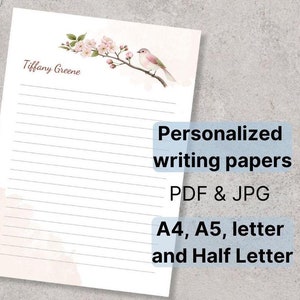 Papel membretado personalizado para impresora, bloc de notas con monograma, bloc de notas con nombre personalizado, papeles de escritura digital, papel de carta rayado, papelería digital