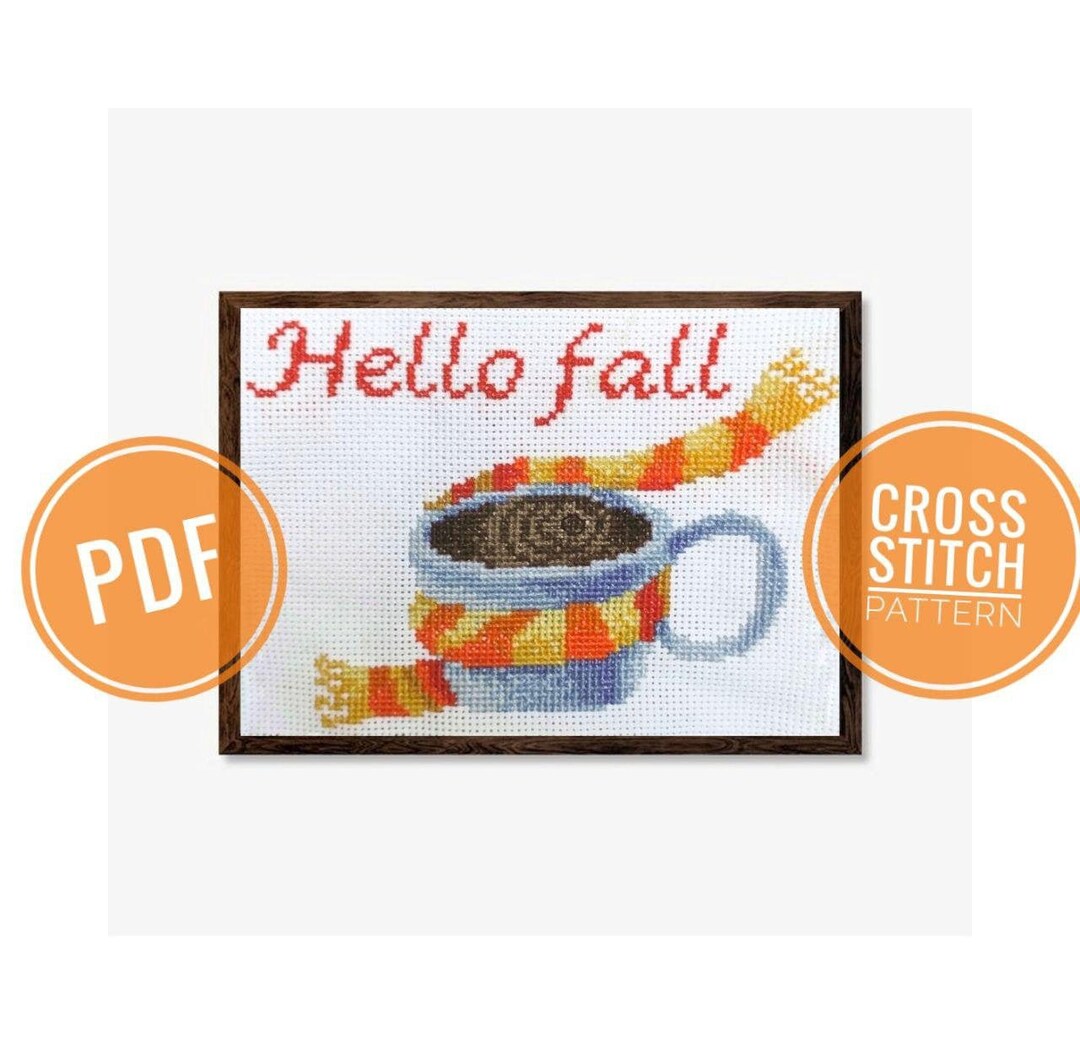 Autumn Cross Stitch Pattern, Hello Fall Cross Stitch Chart, Simple ...