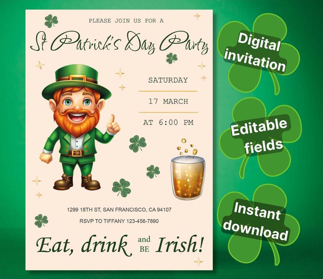 Editable St. Patrick's Day Invitation Template, St Patrick Day Flyer ...