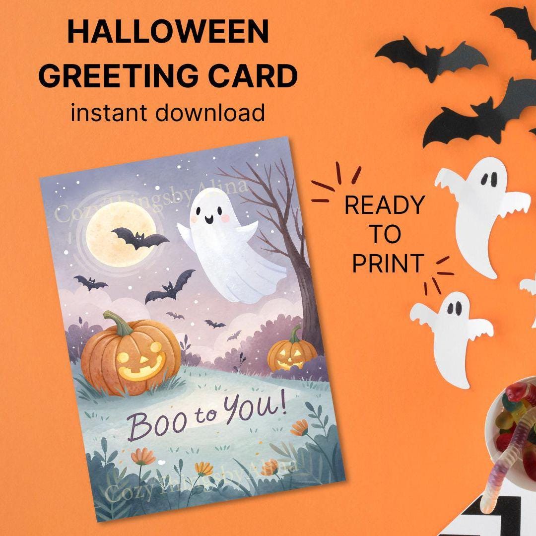 Cute Halloween Greeting Card Printable – Boo to You Pastel Ghost ...
