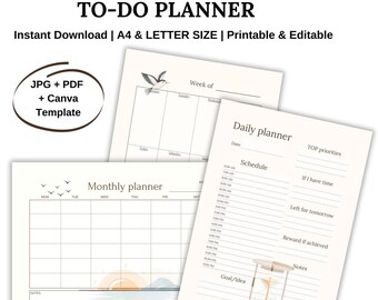 Minimalist Daily Weekly Monthly Planner: Soft Colors (Printable PDF)