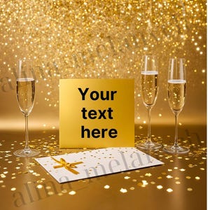 Luxe gouden kerstmodellen vakantie, wenskaart, sjablonen feestelijk plat, kerstuitnodigingen, minimalistische kerstesthetiek, mockup