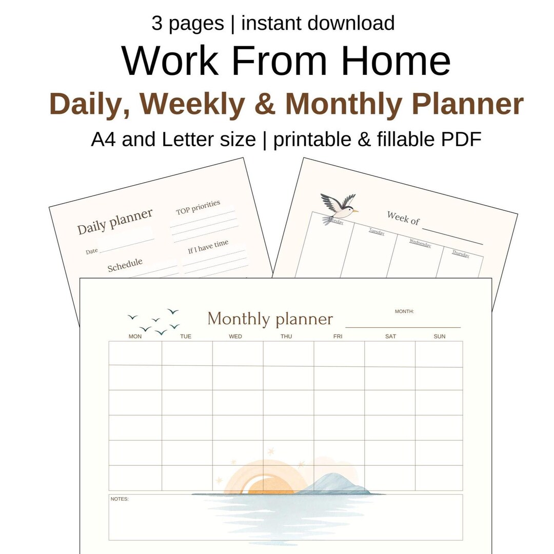 Printable Daily Weekly Monthly Template With Soft Colors, Minimalist ...