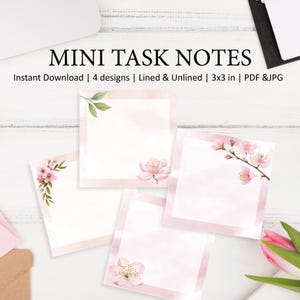Cherry Blossom Printable Sticky Note Set: 3x3 Mini Memo, aesthetic notepad, cute memo sheet