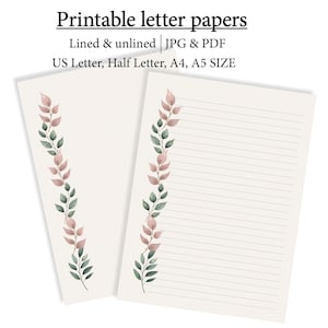 Schreibpapier Set, Digitales Briefpapier, Elegantes Briefpapier, Minimalistische linierte Seiten, Journal Seiten, papier à lettre, Schreibwaren