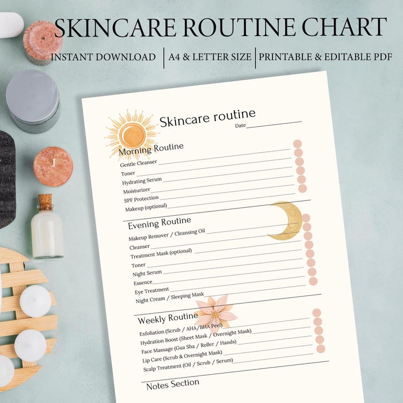 Skincare Routine Tracker: Daily & Weekly Checklist (Canva Template) image 1