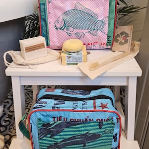 Recycled Washbag Gift Set: Organic Soap, Bamboo Toothbrush & Hairwash Bar