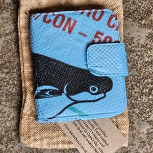 Recycled Fish Feed Bag Purse: Fair Trade Women Artisans, Cambodia Blue Fish Purse