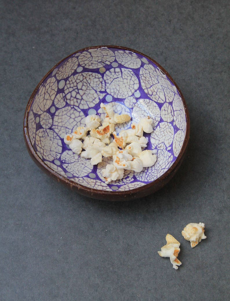 Coconut Snack Bowl Cracked Eggshell Pattern // Sustainable bowl, smoothie bowl, fairtrade, outdoor dining, ethical, coconut, nibble bowl, Purple