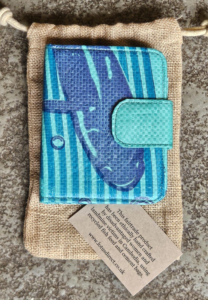 Recycled Fish Feed Bag Purse: Fair Trade Women Artisans, Cambodia Green Koi Fish