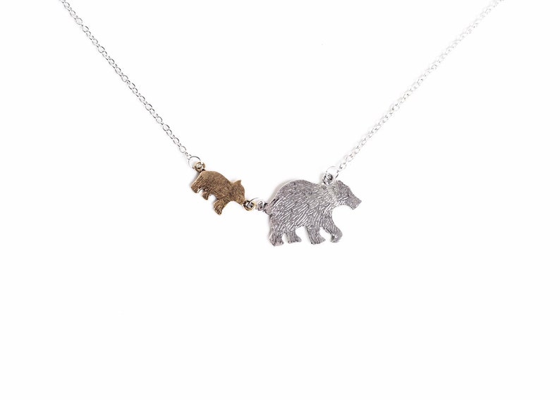 1 cub plain mother bear and one cub initial necklace mother necklace mama bear baby bear Ready to ship