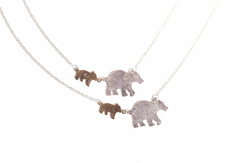 1 cub plain mother bear and one cub initial necklace mother necklace mama bear baby bear Ready to ship