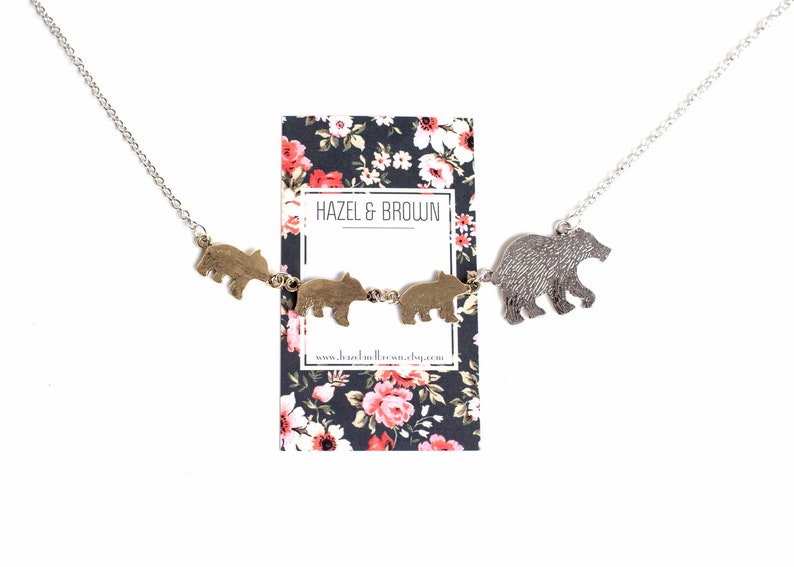 mother necklace mama bear baby bear 3 cubs plain mother bear and three cubs initial necklace Ready to ship