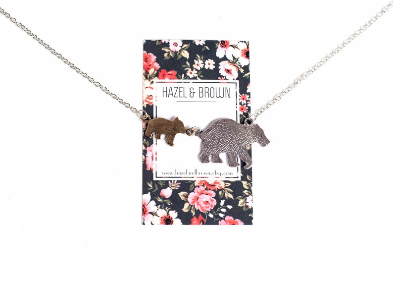 1 cub plain mother bear and one cub initial necklace mother necklace mama bear baby bear Ready to ship