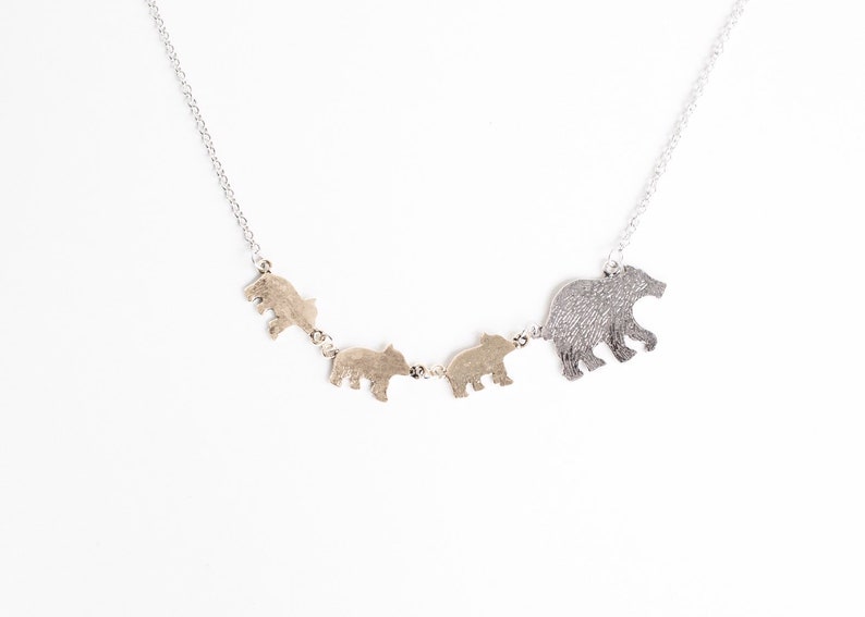 mother necklace mama bear baby bear 3 cubs plain mother bear and three cubs initial necklace Ready to ship