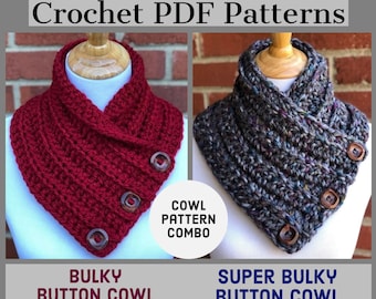 CROCHET PDF PATTERN Combo Chunky Cowl Easy Pattern Button Cowl Crochet Pattern Instant Download Bulky Boston Harbor Scarf Printable Patterns